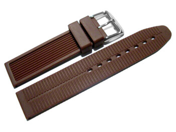 Bracelet montre sport boucle ardillon-silicone -rayure - marron 20mm Acier