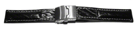 Bracelet de montre - Deployante - Bark - cuir de veau - noir 20mm Acier