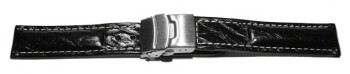 Bracelet de montre - Deployante - Bark - cuir de veau - noir 22mm Acier