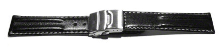 Bracelet montre - cuir de veau -rembourrage double-noir surpiqué 18mm Acier