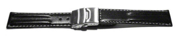 Bracelet montre - cuir de veau -rembourrage double-noir surpiqué 20mm Acier