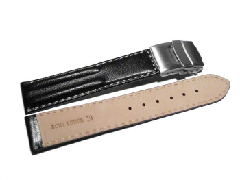 Bracelet montre - cuir de veau -rembourrage double-noir surpiqué 20mm Acier