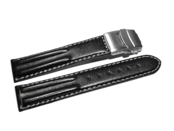 Bracelet montre - cuir de veau -rembourrage double-noir surpiqué 24mm Acier