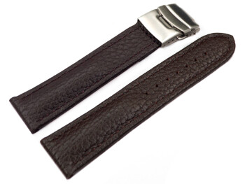 Bracelet de montre - cuir de veau grainé - marron foncé 22mm Acier