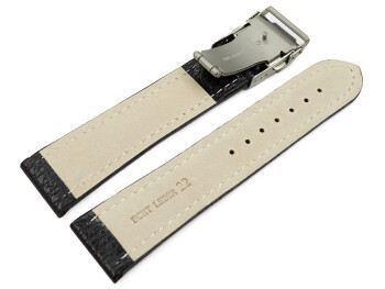 Bracelet de montre - cuir de veau grainé - noir/couture blanche 22mm Acier