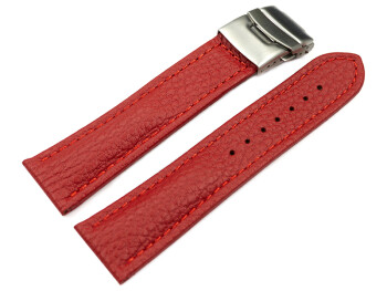 Bracelet de montre - cuir de veau grainé - rouge 20mm Acier