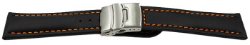 Bracelet de montre - cuir de veau lisse - noir - couture orange 18mm Acier