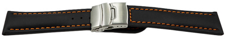 Bracelet de montre - cuir de veau lisse - noir - couture orange 24mm Acier