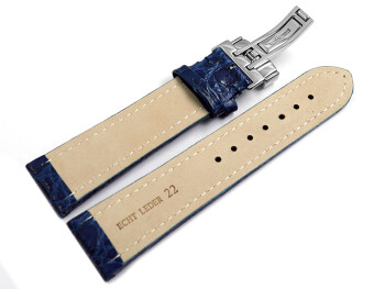 Bracelet de montre - African - cuir de veau véritable - bleu 22mm Acier