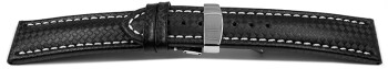 Bracelet de montre - cuir - Carbone - noir - couture blanche 20mm Acier