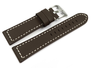 Bracelet de montre cuir à boucle ardillon large - marron foncé 22mm