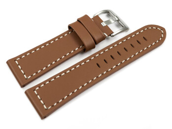Bracelet de montre cuir à boucle ardillon large - marron clair 22mm