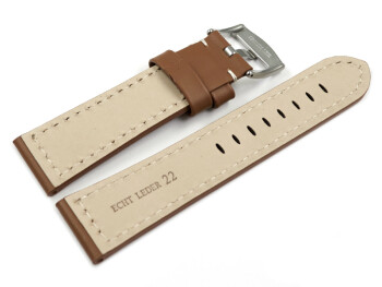 Bracelet de montre cuir à boucle ardillon large - marron clair 22mm