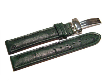 Bracelet de montre - Autruche véritable - vert foncé 22mm Acier