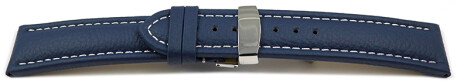 Bracelet de montre - cuir de veau grainé - bleu 20mm Acier