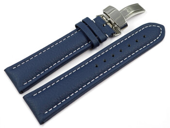 Bracelet de montre - cuir de veau grainé - bleu 20mm Acier