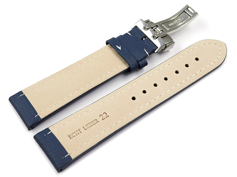 Bracelet Montre Cuir Autruche Bleu 18 mm - Le Comptoir De La Montre