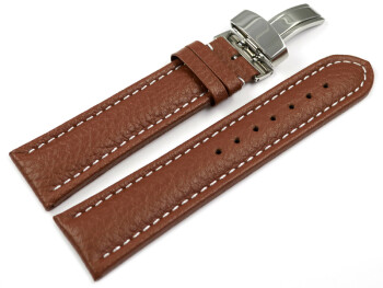 Bracelet de montre - cuir de veau grainé - marron 18mm Dorée