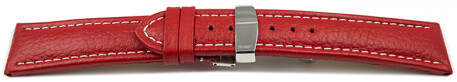 Bracelet de montre - cuir de veau grainé - rouge 24mm Acier
