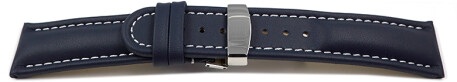 Bracelet de montre - cuir de veau lisse - bleu foncé 20mm Acier