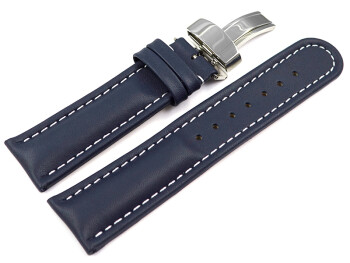Bracelet de montre - cuir de veau lisse - bleu foncé 20mm Acier