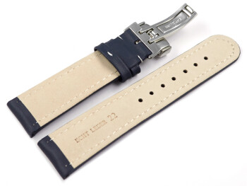 Bracelet de montre - cuir de veau lisse - bleu foncé 22mm Acier