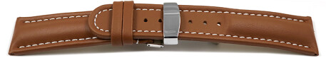Bracelet de montre - cuir de veau lisse - marron clair 22mm Acier