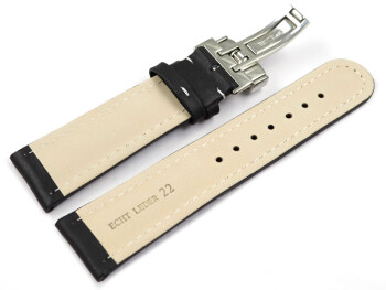 Bracelet de montre - cuir de veau lisse - noir 22mm Acier