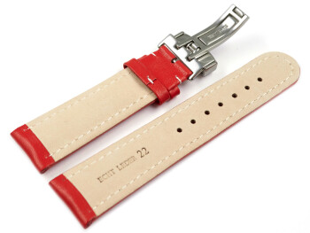 Bracelet de montre - cuir de veau lisse - rouge 22mm Acier