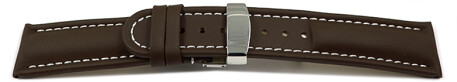 Bracelet de montre - cuir de veau lisse - marron foncé 20mm Acier