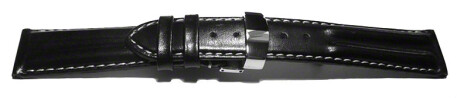 Bracelet de montre - cuir de veau lisse -rembourrage double-  noir 22mm Acier