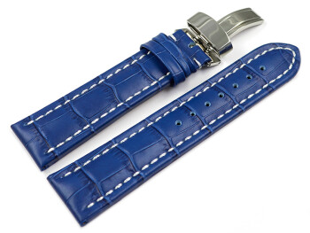 Bracelet de montre - cuir de veau - grain croco - bleu 18mm Dorée