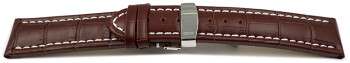 Bracelet de montre - cuir de veau - grain croco - marron foncé 22mm Acier