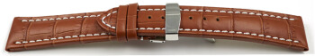 Bracelet de montre - cuir de veau - grain croco - marron clair 20mm Acier