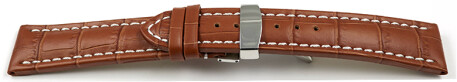 Bracelet de montre - cuir de veau - grain croco - marron clair 22mm Acier