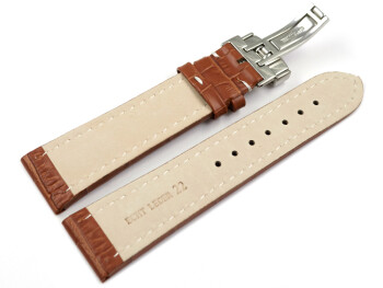 Bracelet de montre - cuir de veau - grain croco - marron clair 24mm Acier
