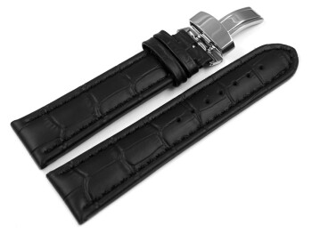 Bracelet de montre - cuir de veau -grain croco- noir/cout.noir 18mm Acier