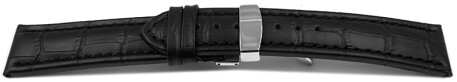 Bracelet de montre - cuir de veau -grain croco- noir/cout.noir 22mm Acier