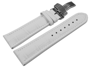 Bracelet de montre - cuir de veau - grain croco - blanc - couture blanche 18mm Dorée