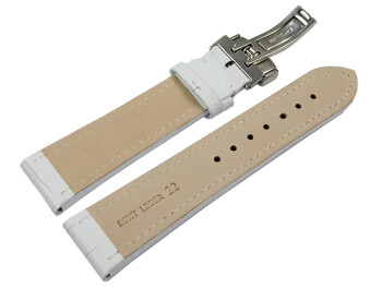 Bracelet de montre - cuir de veau - grain croco - blanc - couture blanche 20mm Acier