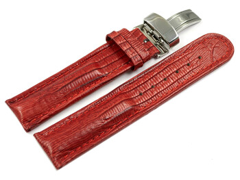 Bracelet de montre - cuir de veau véritable - téju - rouge 22mm Acier