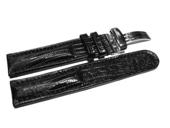 Bracelet de montre - cuir de veau véritable - téju - noir 20mm Acier