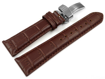 Bracelet montre - gr.croco - dépl. - marron - 20 mm Acier