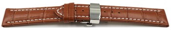 Bracelet montre-boucle déployante papillon-cuir de veau-marron clair 18mm Dorée