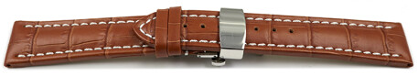 Bracelet montre-boucle déployante papillon-cuir de veau-marron clair 22mm Dorée