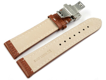 Bracelet montre-boucle déployante papillon-cuir de veau-marron clair 22mm Dorée