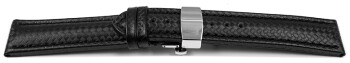 Bracelet de montre-dépl.papillon-cuir - Carbone - couture noire 22mm Acier
