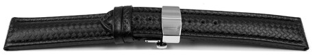 Bracelet de montre-dépl.papillon-cuir - Carbone - couture noire 24mm Acier