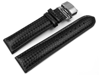Bracelet de montre-dépl.papillon-cuir - Carbone - couture noire 24mm Acier