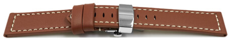 Boucle déployante papillon-bracelet de montre cuir - cognac 22mm Acier